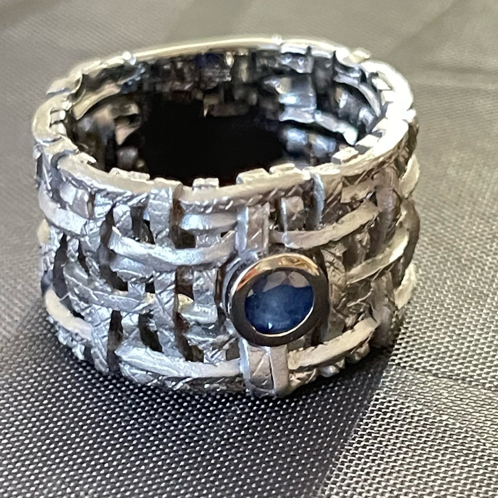 German Kabirski Kail 925 Silver With Blue Sapphire Unisex Ring